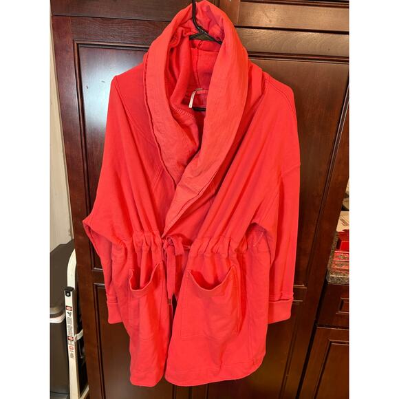 Free People Jackets & Blazers - Free People Brentwood Hooded Cardigan Red Orange Oversized Jacket L